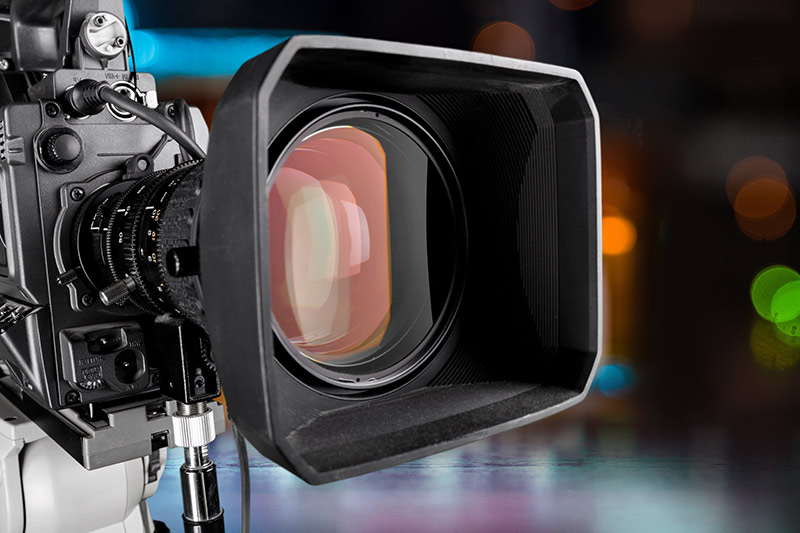 close up of a professional video camera lens