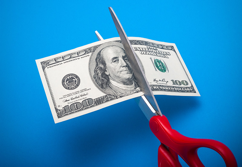 scissors cutting money, working capital loan broker program