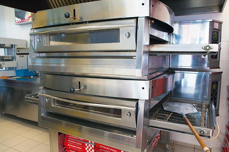large stainless steel commercial pizza oven