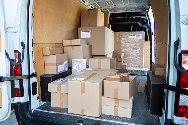 sprinter van filled with cargo and packages