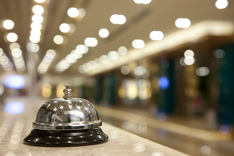 desk bell at hotel franchise lobby, hotel bell