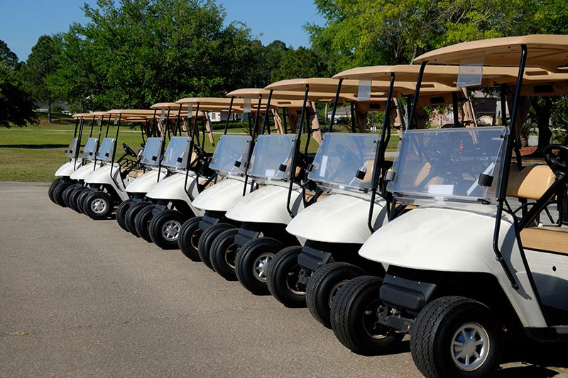 rows of golf carts, golf cart financing