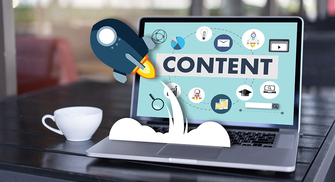 content concept on computer laptop, the ultimate guide to content writing